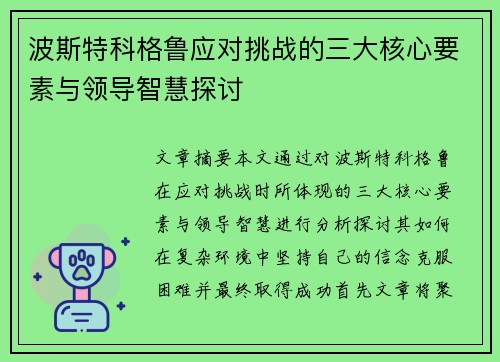 波斯特科格鲁应对挑战的三大核心要素与领导智慧探讨
